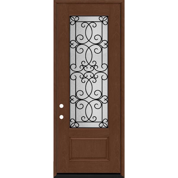 Steves & Sons Regency 36 in. x 96 in. 3/4Lite Georgian Decorative Glass RHIS Chestnut Mahogany Fiberglass Prehung Front Door