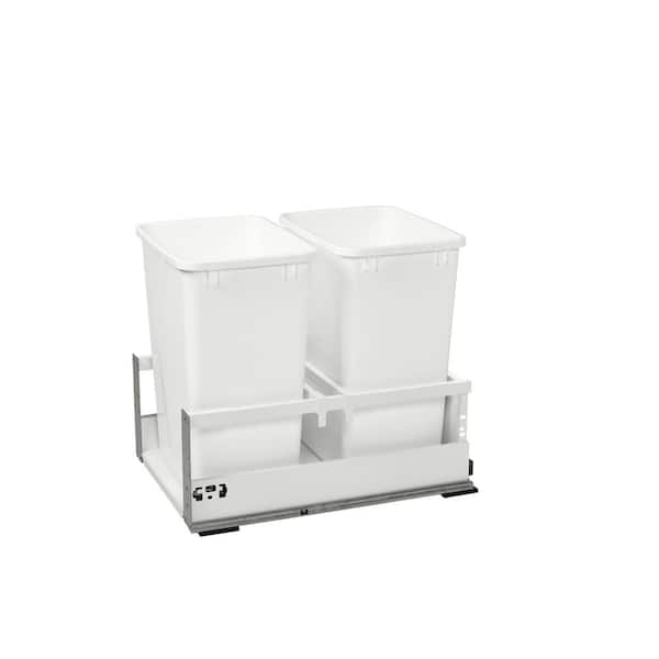 Rev-A-Shelf 19 in. H x 15.5 in. W x 22.41 in. D Double 35 Qt. White Pull-Out Wood Bottom Mount Waste Container for Opening