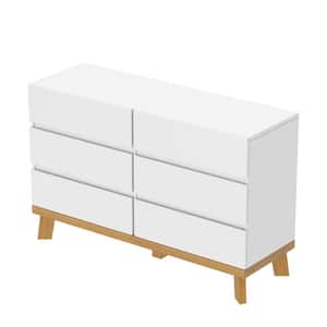 47.24 in. W x 15.75 in. D x 30.3 in. H White Wood Linen Cabinet with 6-Drawers for Bedroom and Living Room