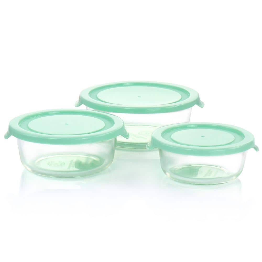Mint Green Glass Storage Bowl Set with Lids, 3-Piece