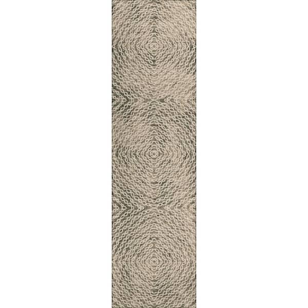 Bravado Brown 2 ft. 3 in. x 7 ft. 6 in. Geometric Indoor/Outdoor Washable Area Rug