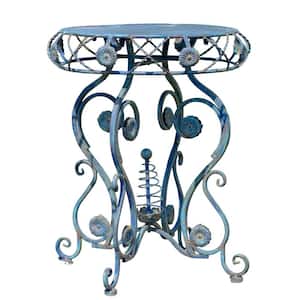 25.2 in. Tall Round Iron Accent Table in Antique Blue