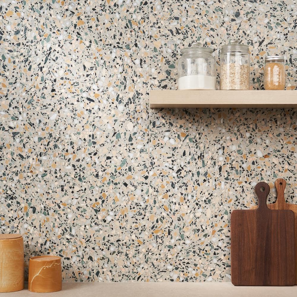 Cava Terra 24x24 Honed Marble Terrazzo Floor and Wall Tile