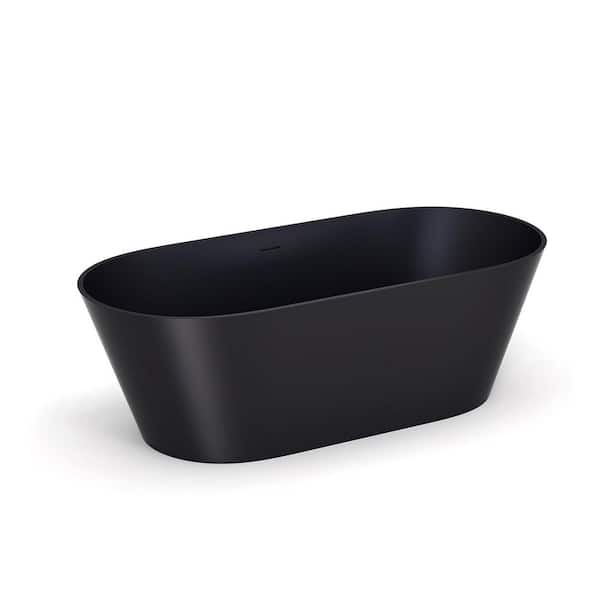 INSTER 65 in. x 29.5 in. Solid Surface Non-Whirlpool Soaking Bathtub with Interior Radian Backrest in Transparent Black Ash