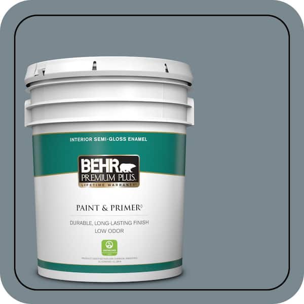 BEHR PREMIUM PLUS 5 gal. #N470-5 Norwegian Blue Semi-Gloss Enamel Low Odor Interior Paint & Primer