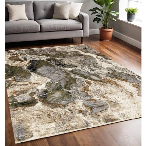 Beige 5 ft. x 8 ft. Woven Abstract Rectangle Indoor Area Rug