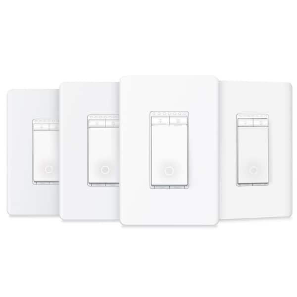 Smart Wi-Fi Light Switch, Dimmer, 3-Way KIT, White, 4-Pack