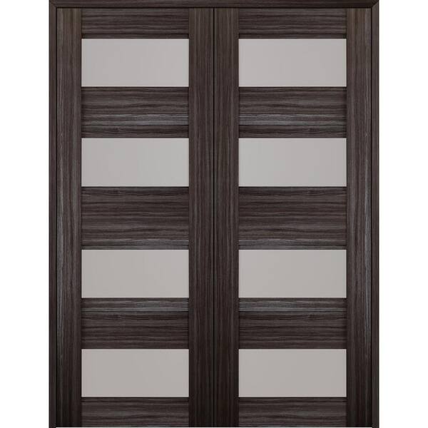 Belldinni Della 48 in. x 80 in. Both Active 4-Lite Frosted Glass Gray Oak Wood Composite Double Prehung French Door