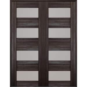 Della 72 in. x 80 in. Both Active 4-Lite Frosted Glass Gray Oak Wood Composite Double Prehung French Door