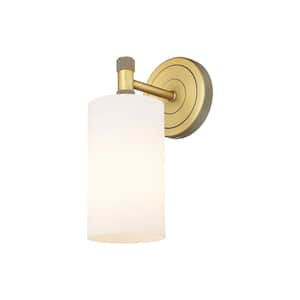 Crown Point 3.88 in. 1-Light Brushed Brass Wall Sconce with Glass Shade