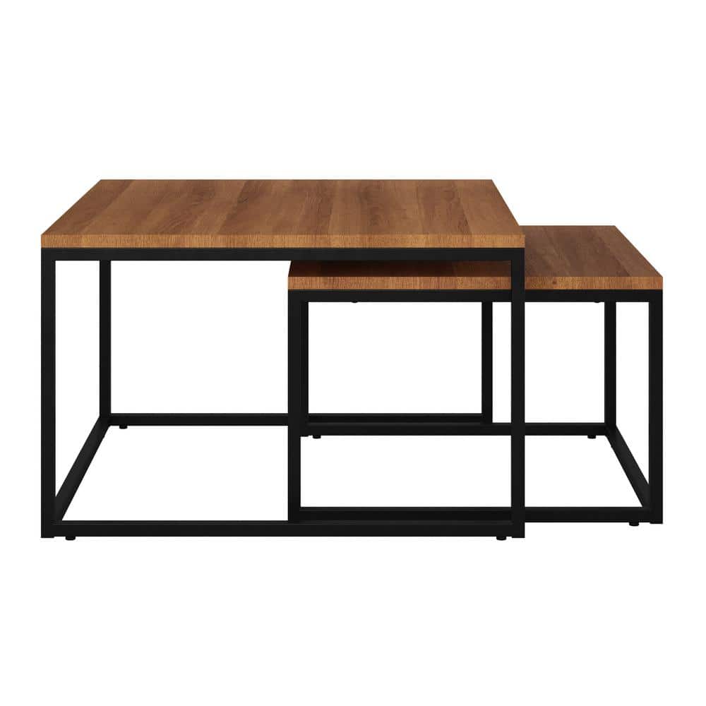 Fort Worth Brown Wood and Black Metal Square Nesting Coffee Tables