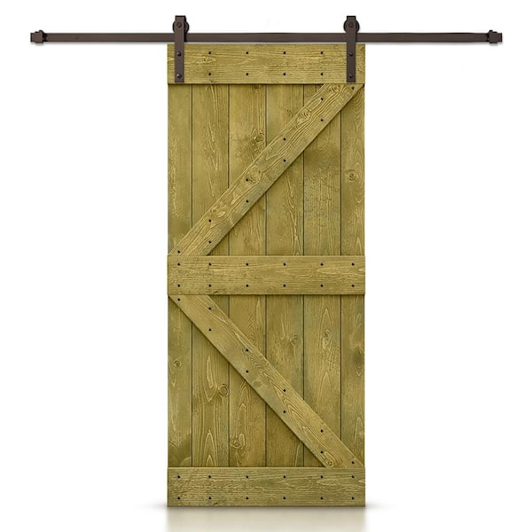 CALHOME K Series 30 in. x 84 in. Pre-Assembled Jungle Green Stained Wood Interior Sliding Barn Door with Hardware Kit