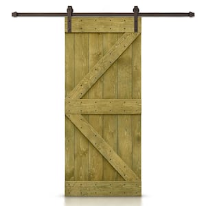 K Series 38 in. x 84 in. Solid Jungle Green Stained DIY Pine Wood Interior Sliding Barn Door with Hardware Kit