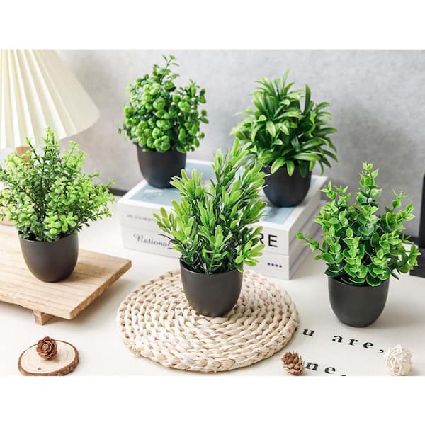 Cubilan 12 Pack Green Artificial Plants Small Faux Plants in Black Pot