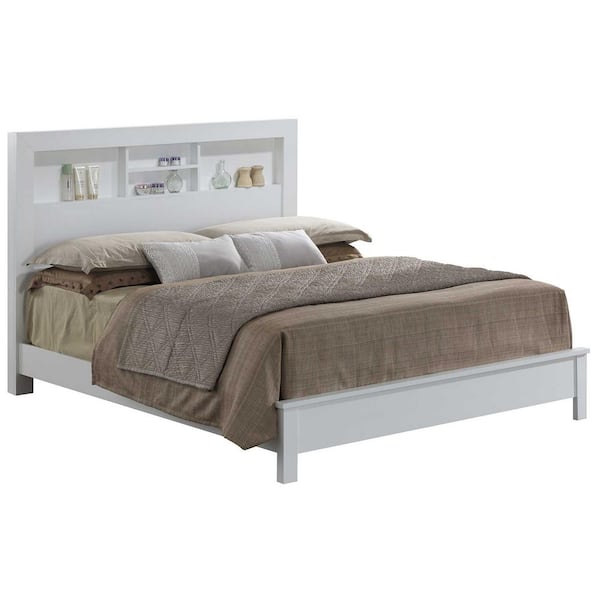 Burlington White Queen Platform Bed with Storage Shelves