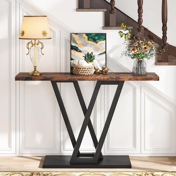 Rustic Farmhouse 2024 Barb Wood Entryway Console Table, Brown