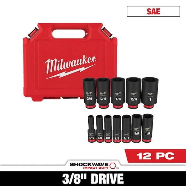 Milwaukee SHOCKWAVE 3/8 in. Drive Deep Well 6 Point Impact Socket Set (12-Piece)