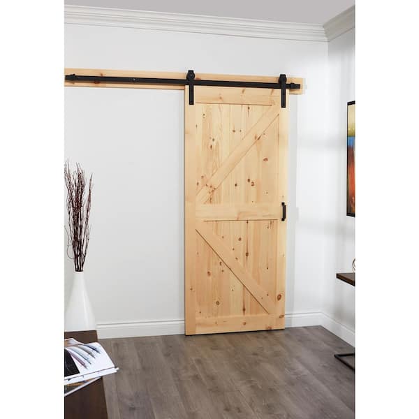 36 in. x 84 in. Pine K Design Rustic Sliding Barn Door with Modern Hardware Kit