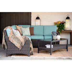 Jackson 5-Piece Wicker Outdoor Sectional Seating Set with Spa Blue Polyester Cushions