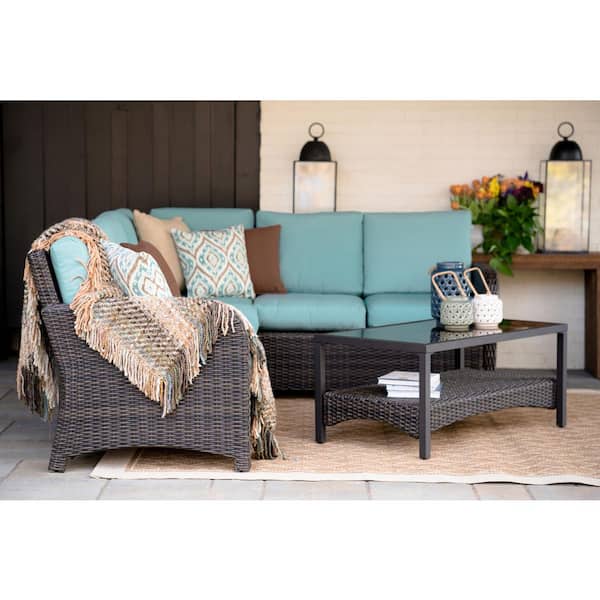 Leisure Made Jackson 5-Piece Wicker Outdoor Sectional Seating Set with Spa Blue Polyester Cushions