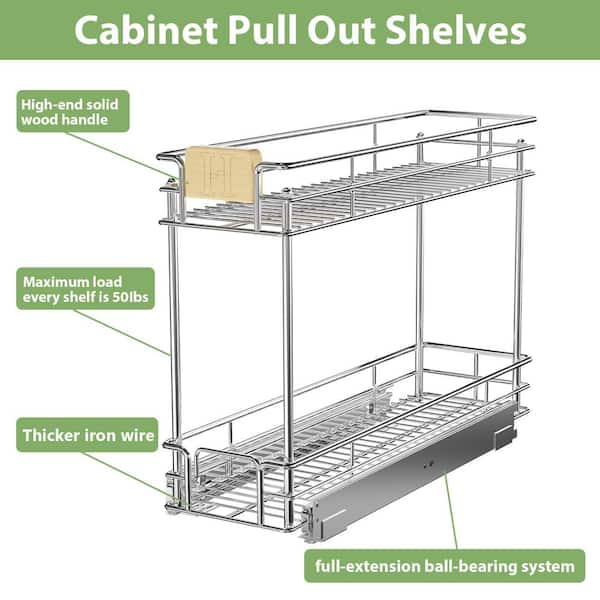 HOMEIBRO Sliding Undersink Organizer Pull Out Cabinet Shelf Organization and Storage, Silver