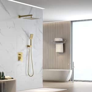 2-Spray Patterns 4.5 GPM 10 in. Wall Mount Dual Shower Heads Shower System with 3-Setting Hand Shower in Brushed Gold