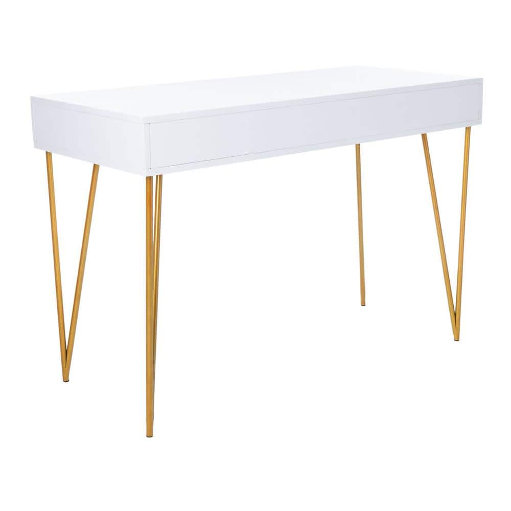 Elegant Transitional White and Gold Home Office Desk with 2 Drawers