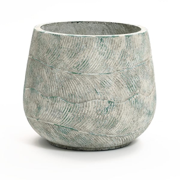 LuxenHome 18.3 in. W x 15 in. H Rustic White Concrete Round Planter Pot