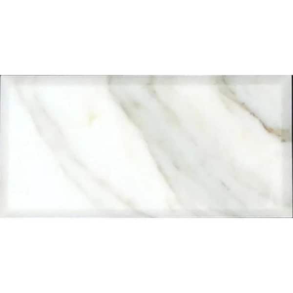 Apollo Tile White 3 in. x 0.37 in. Beveled Polished Marble Subway Tile Sample (0.12 sq. ft./Piece) (1-pack)