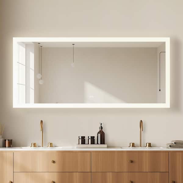 Beijing 72 in. W x 32 in. H Rectangular Acrylic Frameless LED Wall Bathroom Vanity Mirror in White