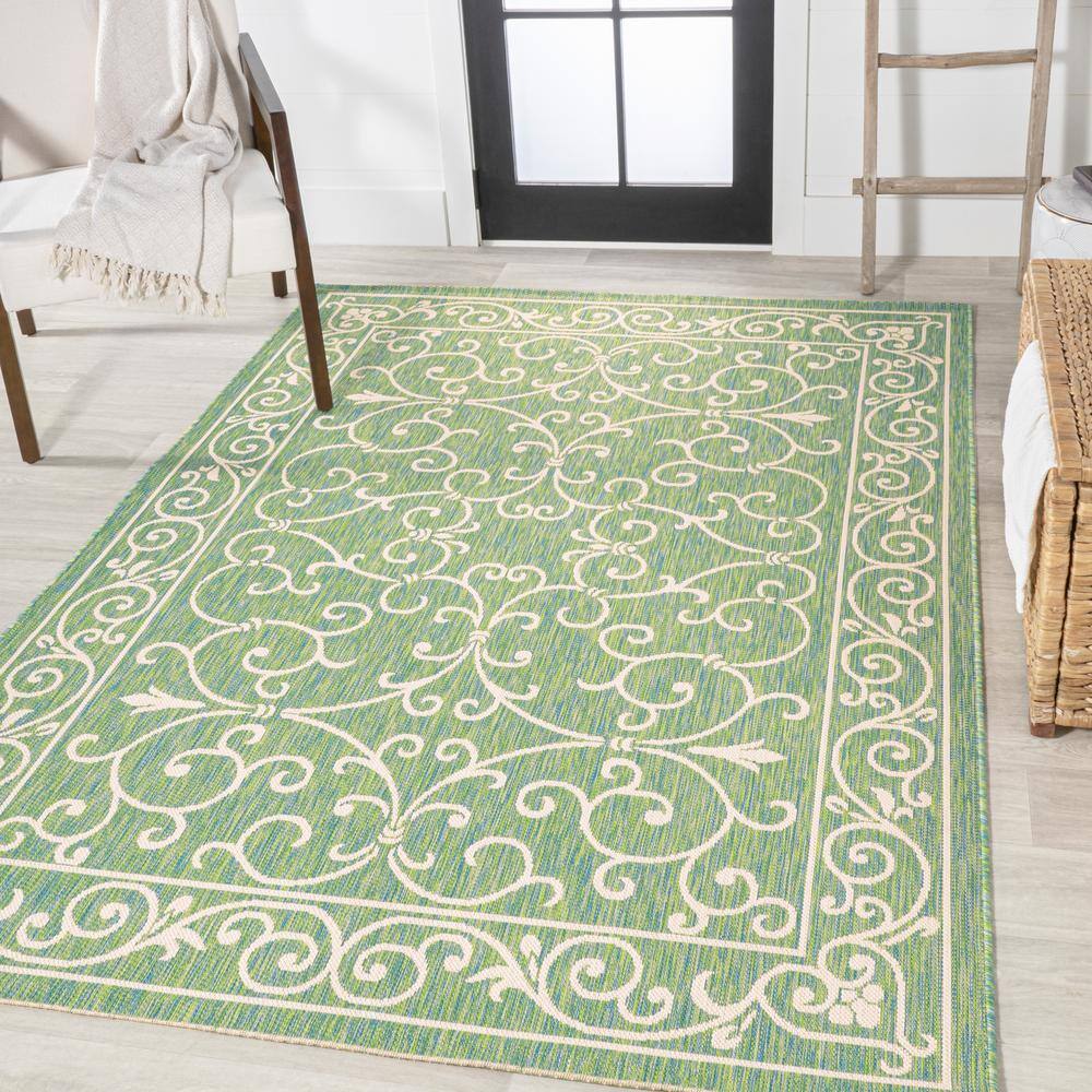 Charleston Green and Ivory Filigree Flat Woven Indoor/Outdoor Rug