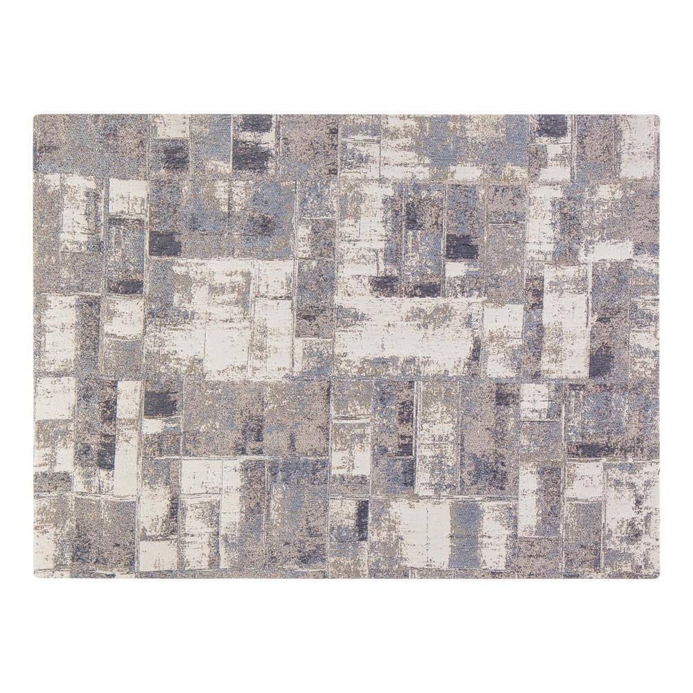 Gray and Cream Rectangular PVC and Polyester Chair Mat