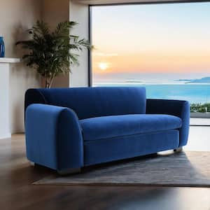 Mac Contemporary 69 in. Solid Velvet Chenille 2-Seater Tapered Arm Bench-Style Loveseat in Royal Blue