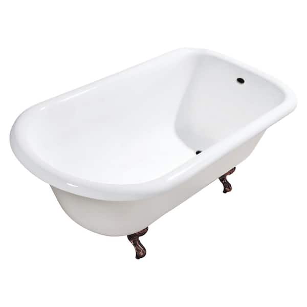 Kingston Brass Aqua Eden 48 in. x 30 in. Cast Iron Clawfoot Bathtub in White/Oil Rubbed Bronze