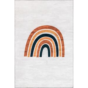 Lia Machine Washable Beige Doormat 3 ft. x 5 ft. Rainbow Print Area Rug