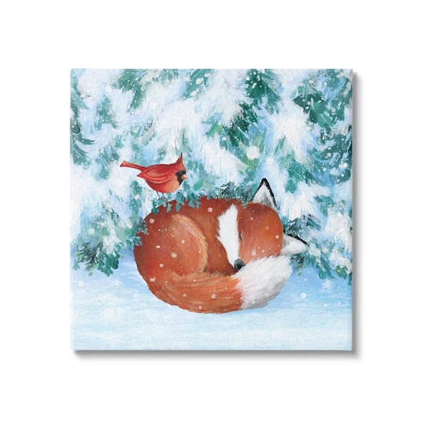 Stupell Industries Sleeping Fox in Snow by Emma Leach 1-Piece Unframed Graphic Print Animal Poster Art Print 17 in. x 17 in.