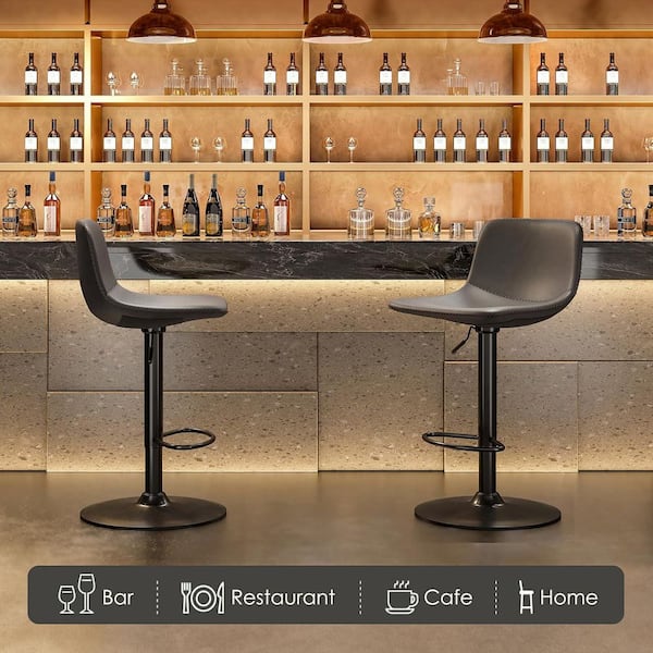 Light Gray Faux Leather Swivel Adjustable Bar Stools (Set of 2)