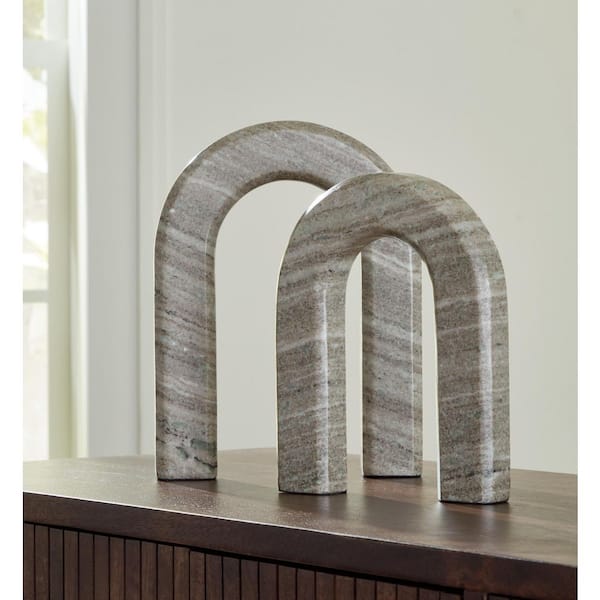 Signature DESIGN BY ASHLEY Keithton Gray 9 in. x 12 in. U Shape Stone Sculpture Set (Set of 2)