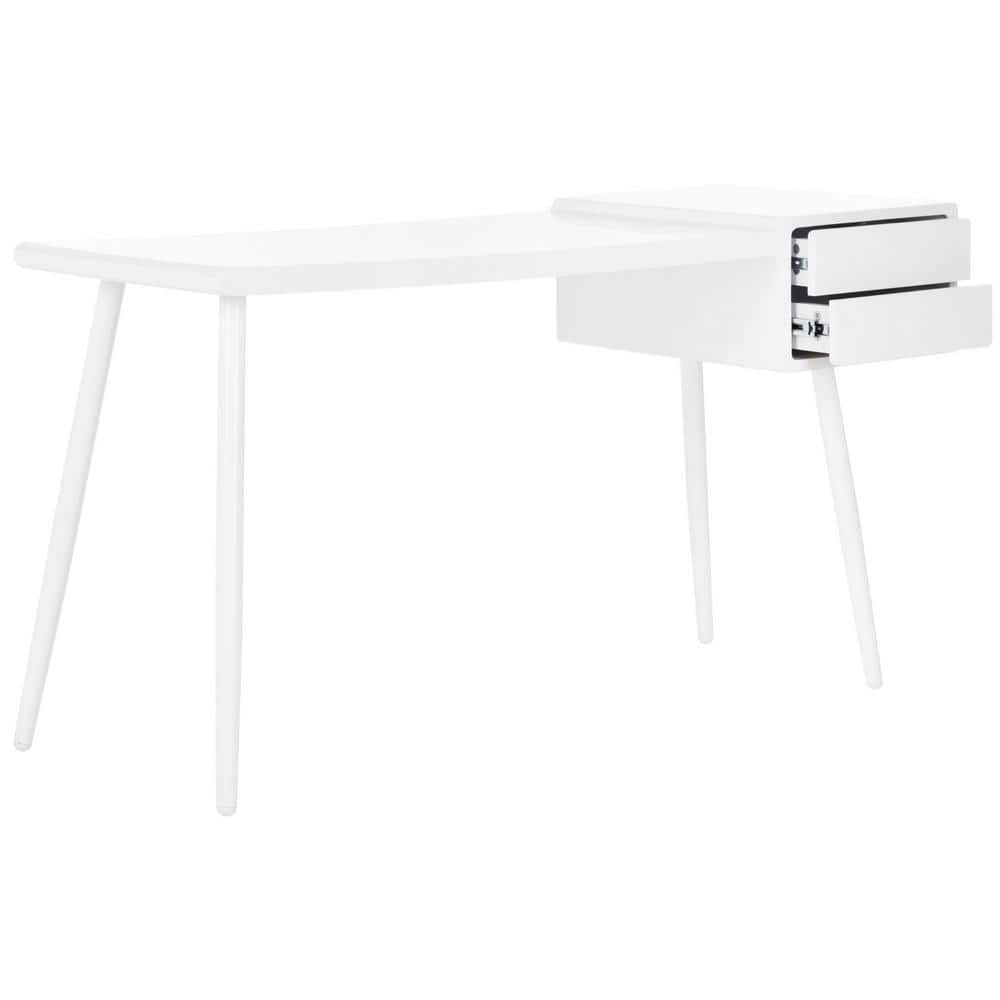 White Wood Mid-Century Modern Writing Desk with Drawers