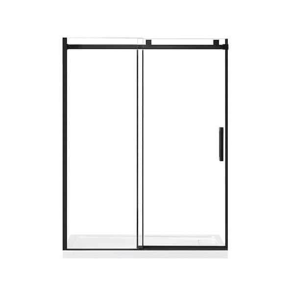 Claridge 58 1/2 in. - 60 in. W x 76 in. H Sliding Frameless Shower Door in Matte Black Finish with Clear Glass