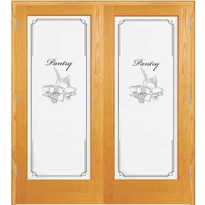60 in. x 80 in. Both Active Unfinished Pine Pantry Design 1-Lite Frost Prehung Interior French Door