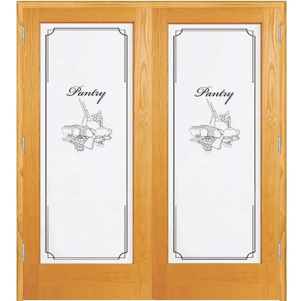MMI Door 60 in. x 80 in. Both Active Unfinished Pine Pantry Design 1-Lite Frost Prehung Interior French Door