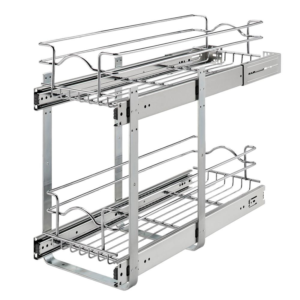 Chrome 2-Tier Wire Basket Pull Out Shelf for Kitchen Cabinets