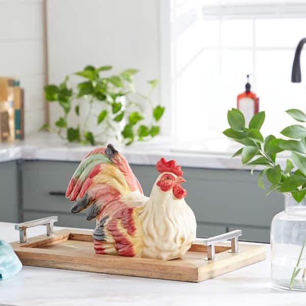 8 in. x 9 in. 9 in. Ceramic Indoor Outdoor Rooster Garden Sculpture
