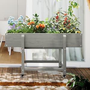 48 in. x 20 in. x 28 in.Gray Plastic Raised Garden Bed Mobile Elevated Planter Box with Lockable Wheels and Liner