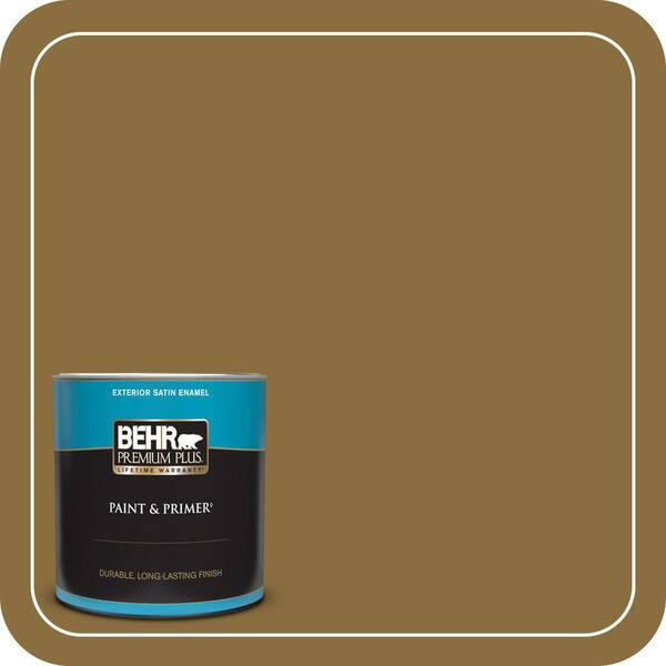 BEHR PREMIUM PLUS 1 qt. #S310-7A Vintage Brass Satin Enamel Exterior Paint and Primer