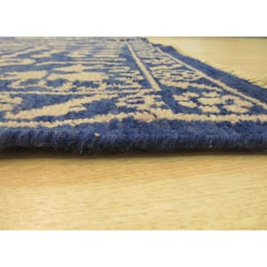 Blue 6 ft. x 9 ft. Hand-Knotted Wool Traditional Suzani Area Rug