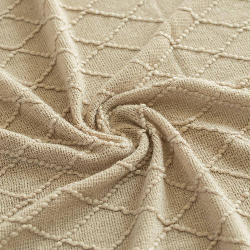 Khaki Knitted Throw Blanket Set with Fringe Edges, 50x60 in