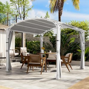 11 ft. x 11 ft. White Steel Arched Pergola with Gray Curtain and Canopy