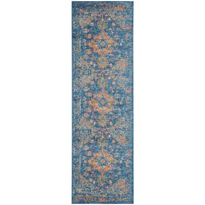 Tranquil Navy Blue 2 ft. x 7 ft. Center Medallion Traditional Kitchen Runner Area Rug